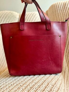 Portland Leather Goods Mini Tote Burgandy Leather Rustic Patina Zip Top